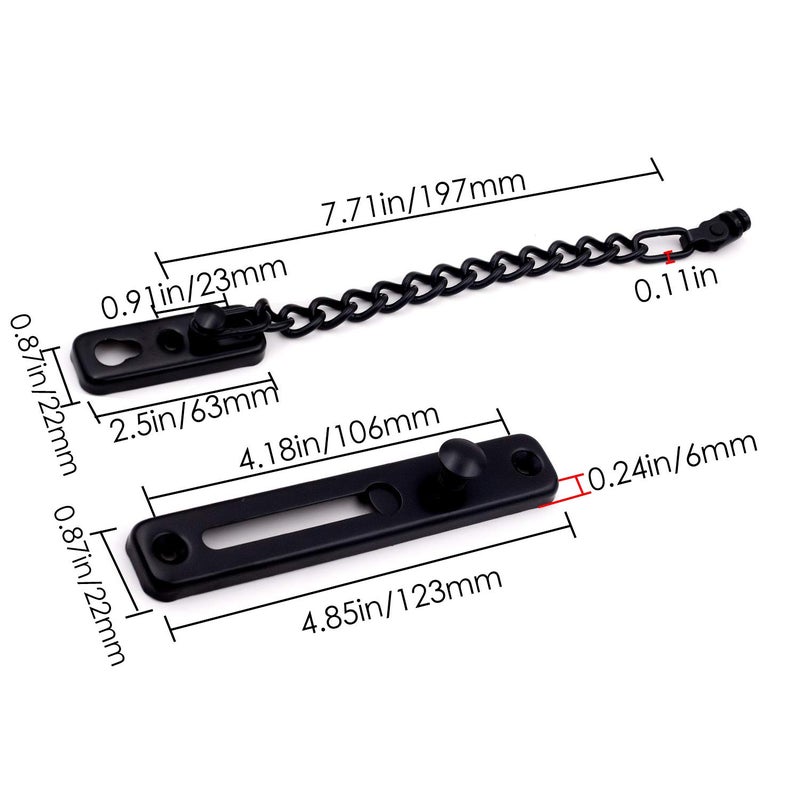 KINJOEK 2 Pack Door Chain Lock, KINJOEK Stainless Steel Security Chain Guard with Spring Anti Theft Press Lock, Heavy Duty Polished Door Latch with Screws, Black - Image 3